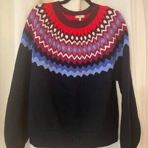 JOIE NORDIC YOKE-NECK NAVY SWEATER